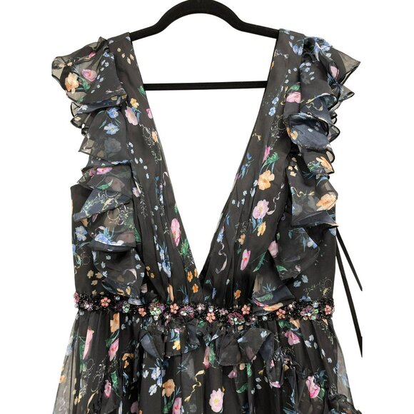 Mac Duggal Sz 10 Black Floral Beaded Waist Formal Gown Maxi Dress NWT - Picture 4 of 10